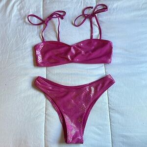 Shiny Holographic Crocodile Print Bikini Set